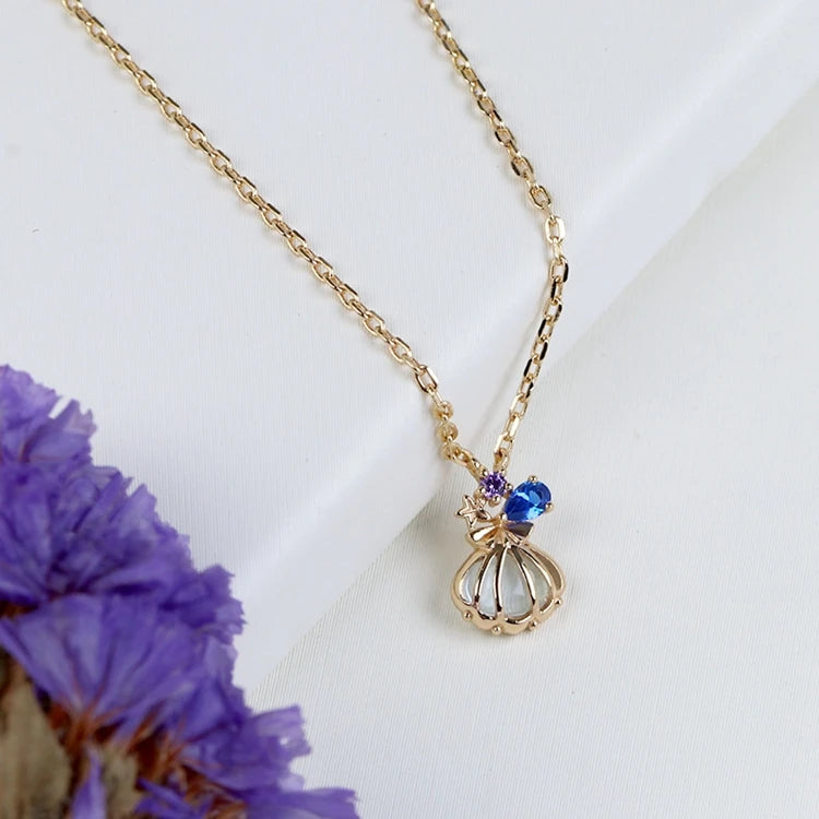 Emotional Factory 925 Sterling Silver 14K Gold Plated Gemstone Blue Spinel Birdcage Cage Small Shells Necklace
