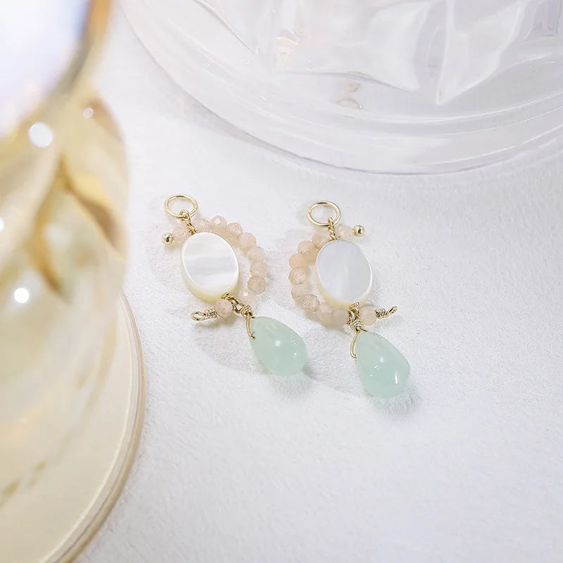 Factory 925 Sterling Silver 14K Gold Plated Gemstone Summer Freshness Natural Labradorite Mother-Of-Pearl Beaded Earrings