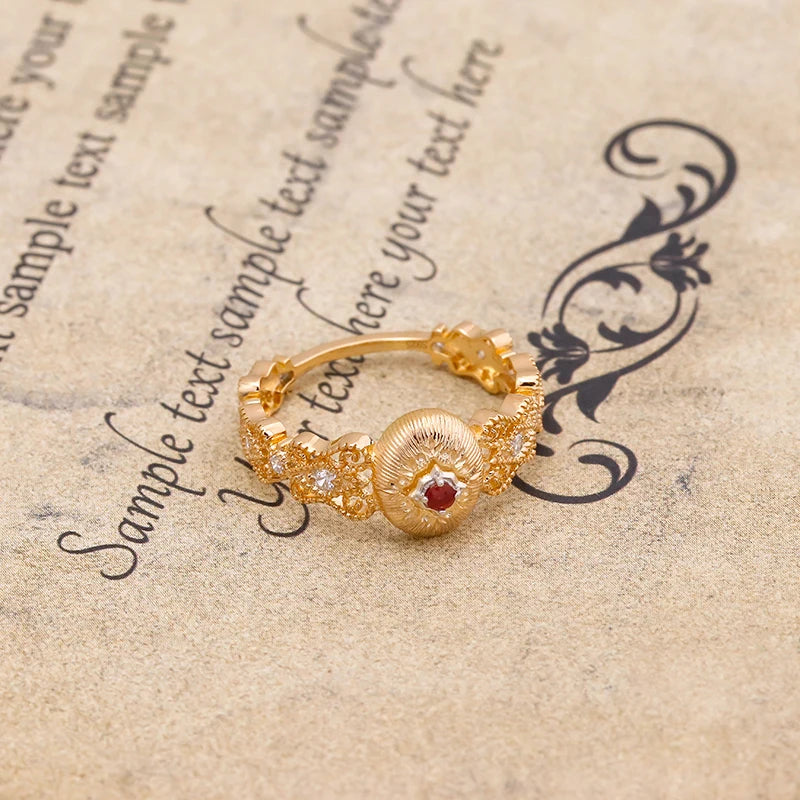 French Vintage Lace Surrounding Design S925 Silver Plated 14k Gold Ruby Ring