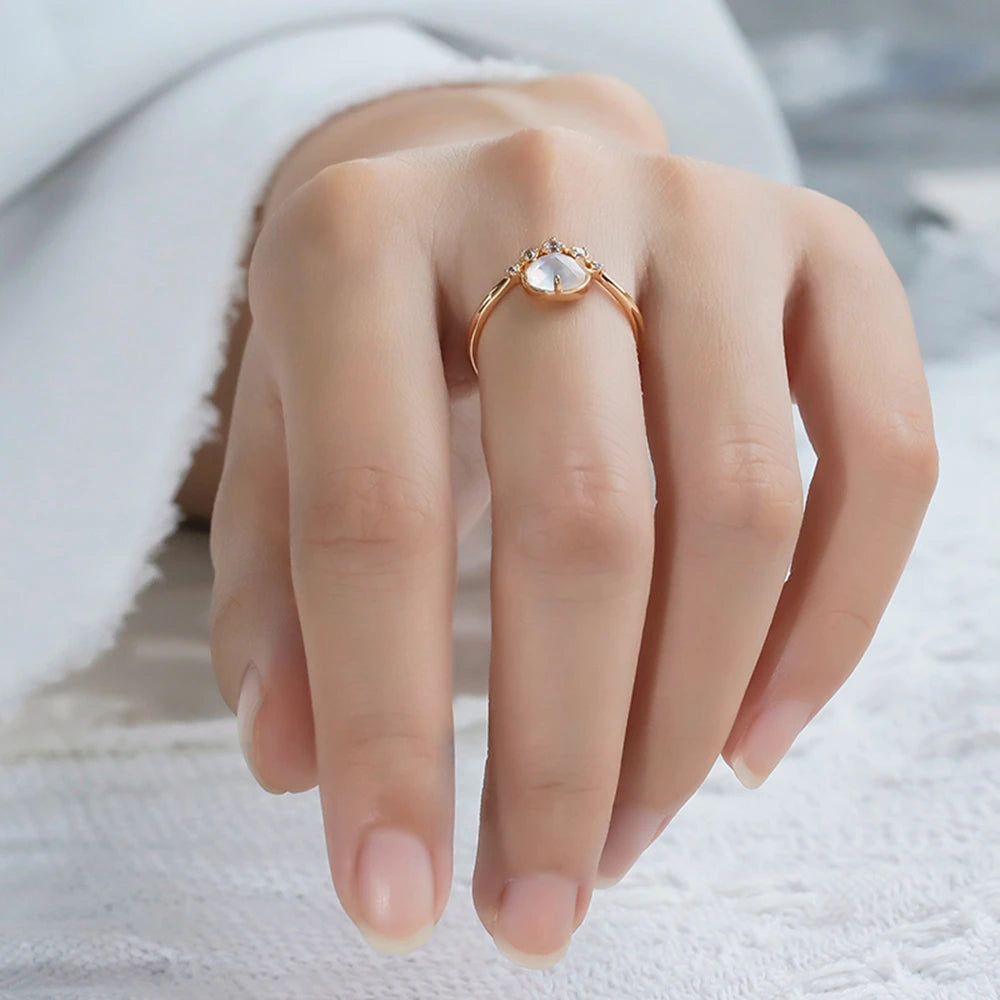 Emotional Factory 925 Sterling Silver 14K Gold Plated Gemstones Bubble Clouds Shell Rock Crystal Natural White Crystal Ring