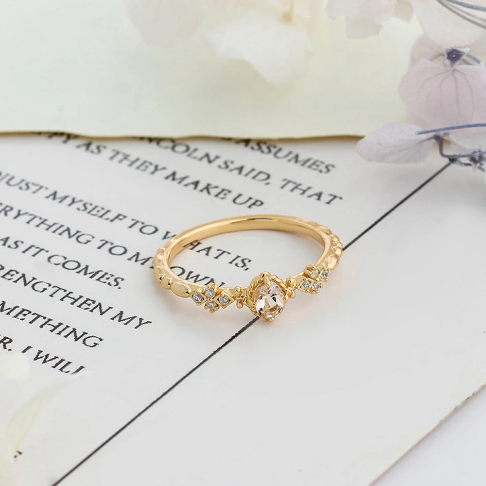 Anillos Para Matrimonio  925 Sterling Silver 14K Gold Plated Gemstone Cz Zircon Retro Hollow Flower Pink Beryl Morganite Ring