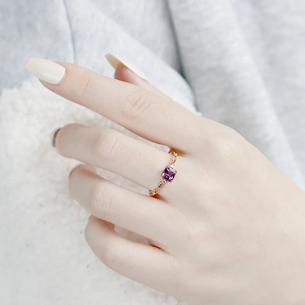 Factory 925 Sterling Silver 14K Gold Plated Gemstone Series 5Mm Square Stone Amethyst Court Flower Wispy White Zircon Ring