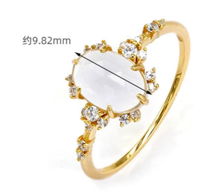 Emotional Factory 925 Sterling Silver 14K Gold Plated Gemstone Series Sugar Rock Crystal White Crystal Zircon Egg Shape Ring