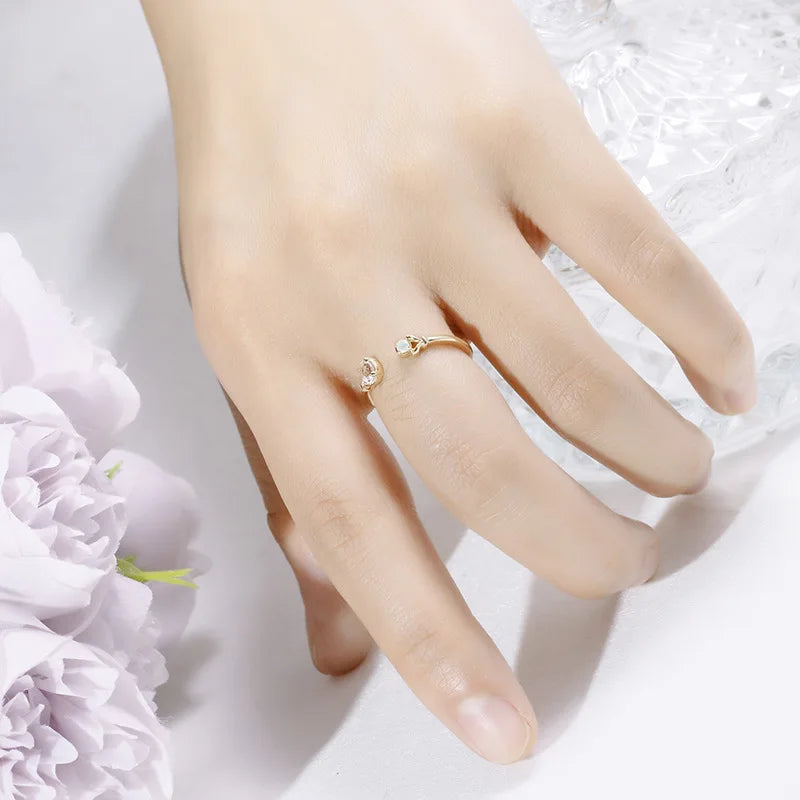 925 Sterling Silver 14K Gold Plated Gemstone Natural Cherry Blossom Powder Morganite Opal Adjustable Opening Ring
