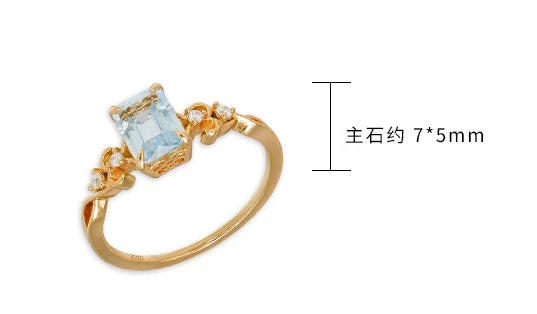 Emotional Factory 925 Sterling Silver 14K Gold Plated Gemstone Ins Geometric Square Sky Blue Zirconia Ring