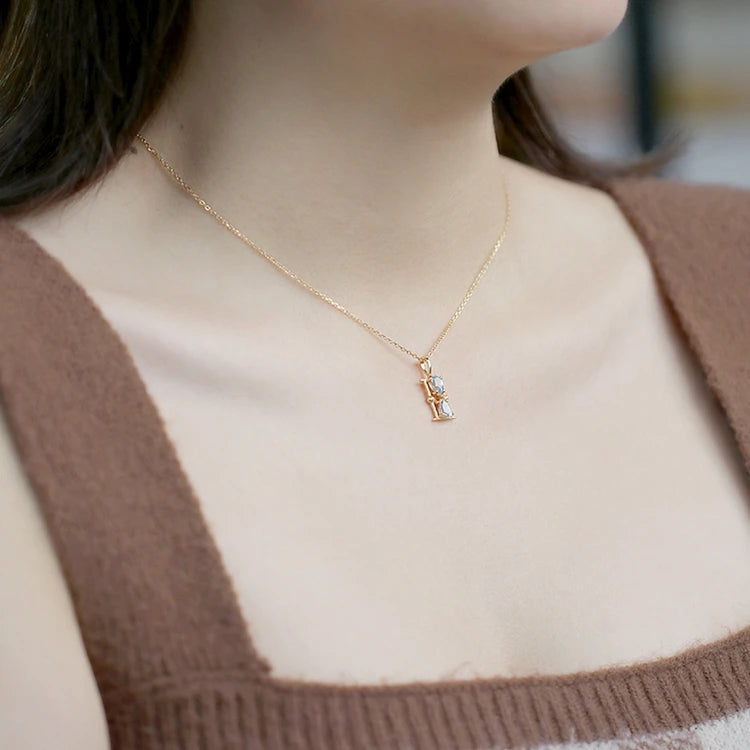 925 Sterling Silver 14K Gold Plated Gemstone Water Droplets Natural Sky Blue Topaz Hourglass Necklace