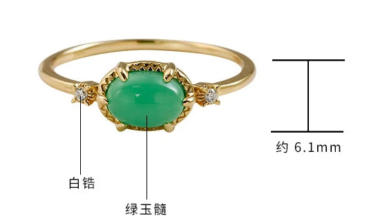 Emotional Factory 925 Sterling Silver 14K Gold Plated Gemstone Retro Cz Zircon Sample Chrysoprase Ring