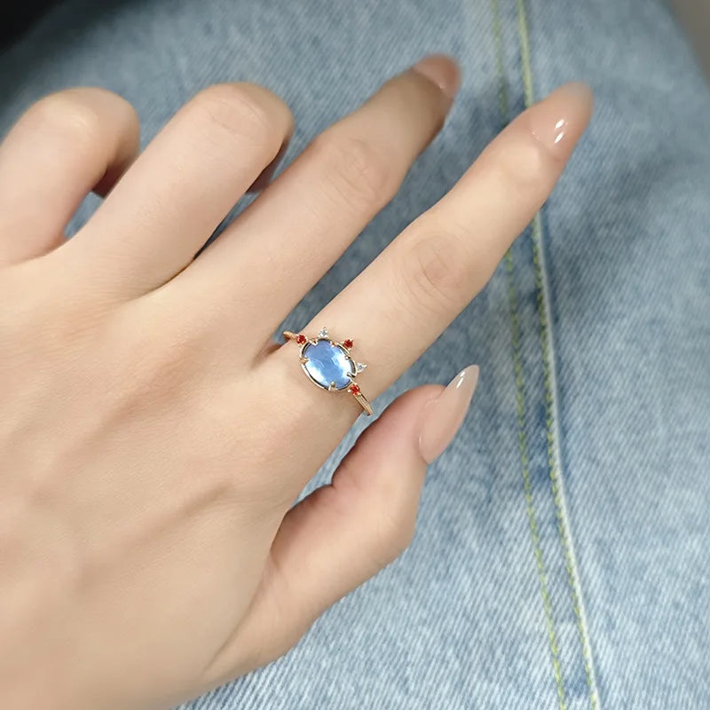 Emotional Factory 925 Sterling Silver 14K Gold Plated Gemstone Blue Glass Red Cz Zircon White Shell Ring