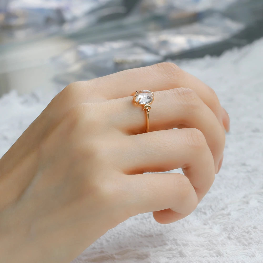 925 Sterling Silver 14K Gold Plated Gemstone Moon Star Starlight Rock Crystal White Crystal Ring