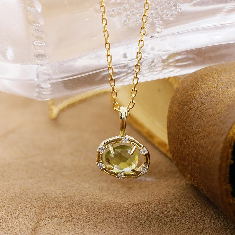 Emotional Factory 925 Sterling Silver 14K Gold Plated Gemstone Commuter Irregular Peridot White Zirconia Necklace