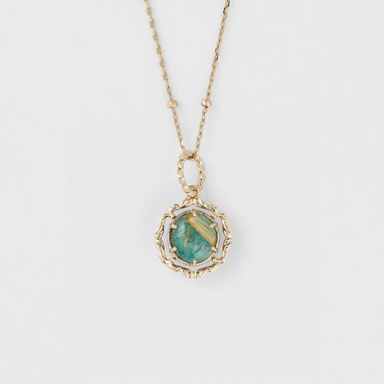 925 Sterling Silver 14K Gold Plated Gemstone Vintage Hollow Blonde Crystal Malachite Pendant Necklace With Ordinary Chain