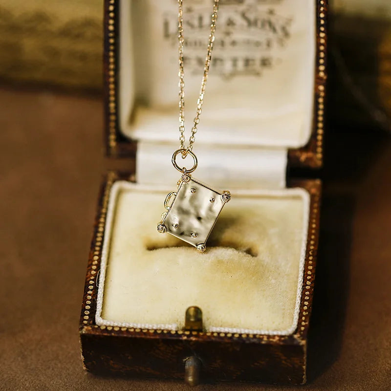 Emotional Factory 925 Sterling Silver 14K Gold Plated Gemstone Middle-Aged Suitcase Lockets Pendant
