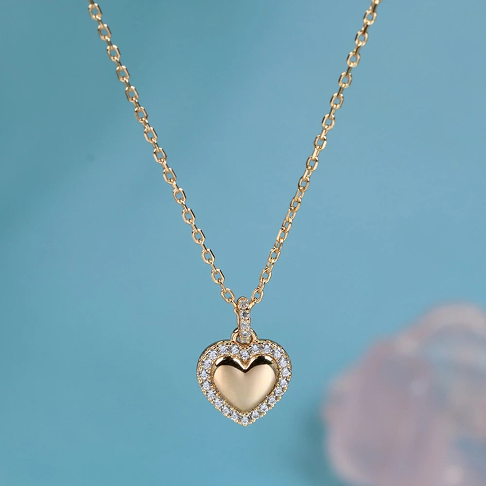 Emotional Factory Jewelry 925 Sterling Silver 14K Gold Plated Zircon Heart Love Necklace