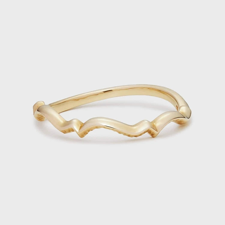 Emotional Factory 925 Sterling Silver 14K Gold Plated Retro Vintage Irregular Curve Vegetable Wave Ring