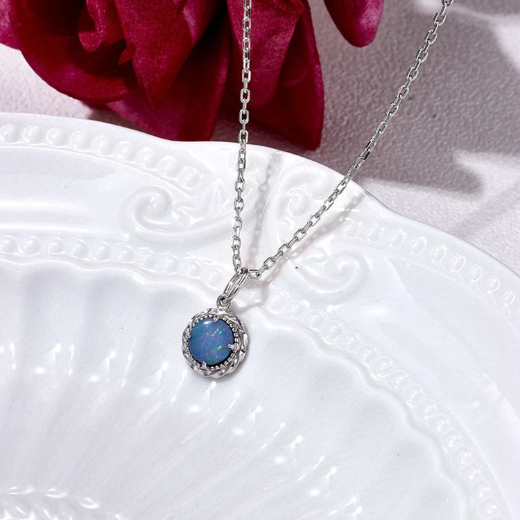 Emotional Factory 925 Sterling Silver 14K Gold Plated Gemstone Double Layer Disc Round Opal Pendant