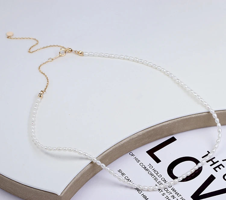 Emotional Factory 925 Sterling Silver 14K Gold Plated Gemstone Pure 3.5Mm Natural Freshwater Pearl Necklace