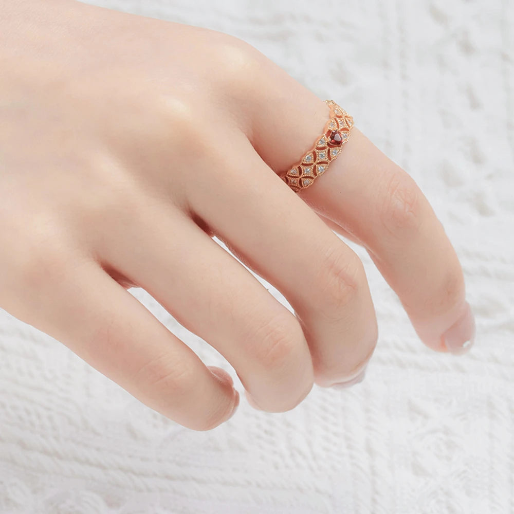 Adjustable Love Red Garnet Lace Ring