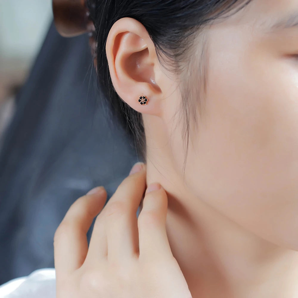 Gemstones Small Flower Twist Natural Black Onyx Earrings