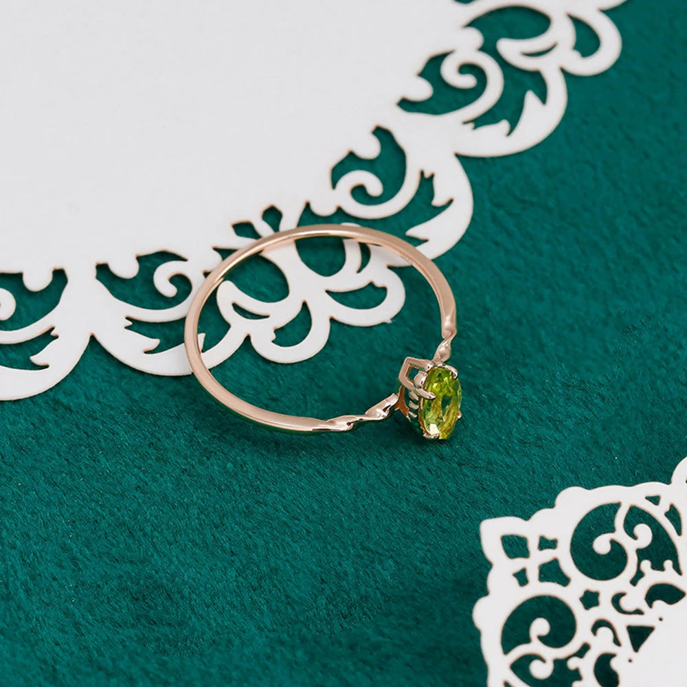925 Sterling Silver 14K Gold Plated Natural Stone Gemstone Vintage Simplicity Drop Green Peridot Ring With Natural Stone