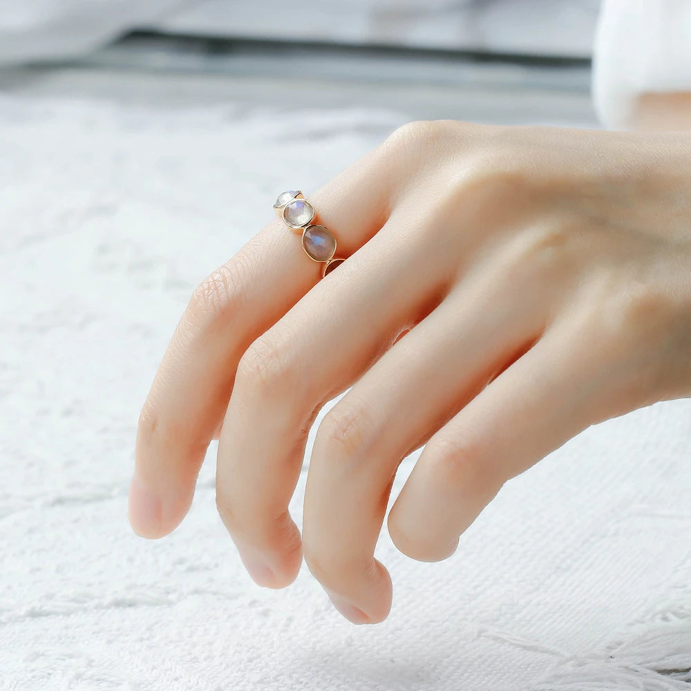 925 Sterling Silver 14K Gold Plated Gemstone 5 Stone Retro Vintage Irregular Natural Labradorite Ring