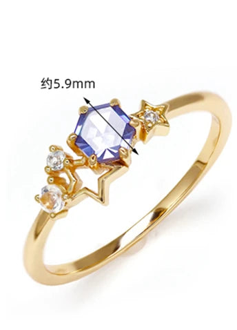 Emotional 925 Sterling Silver 14K Gold Plated Gemstone Series Hand Set Blue Topaz Natural Moonstone Tanzanite Zircon Star Ring