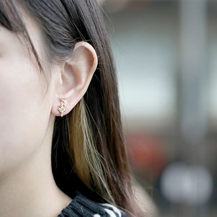 Emotional Factory 925 Sterling Silver 14K Gold Plated Gemstone Tanzanite Discoloration Zircon Magic Wand Shaped Earrings