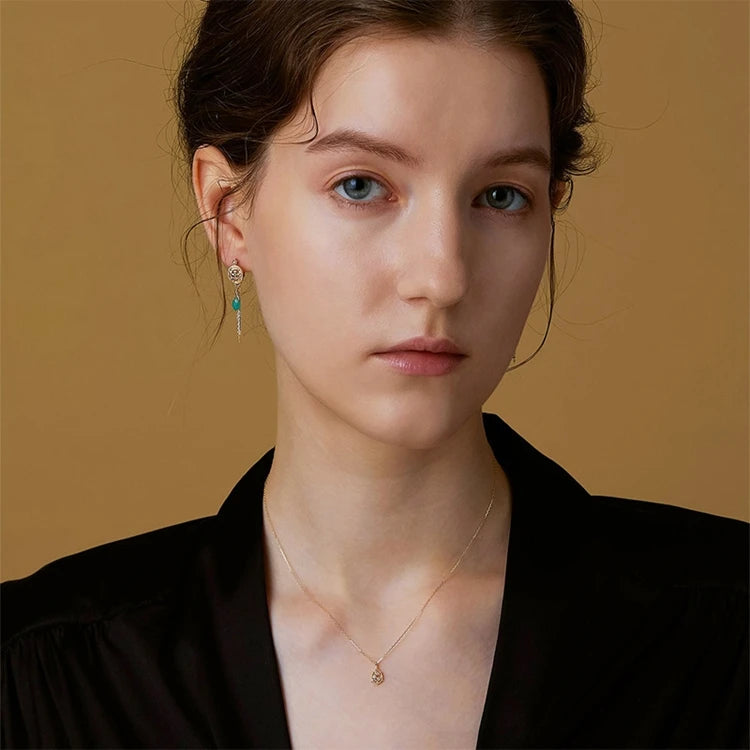 Emotional Factory 925 Sterling Silver 14K Gold Plated Zircon Rose Thorns Hollow Leaves Oval Necklace