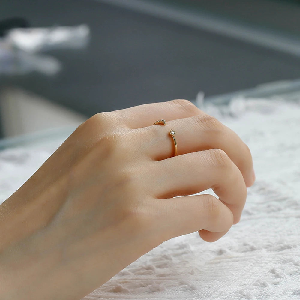 Emotional Factory 925 Sterling Silver 14K Gold Plated Geometric Square Cz Zircon Adjustable Ring