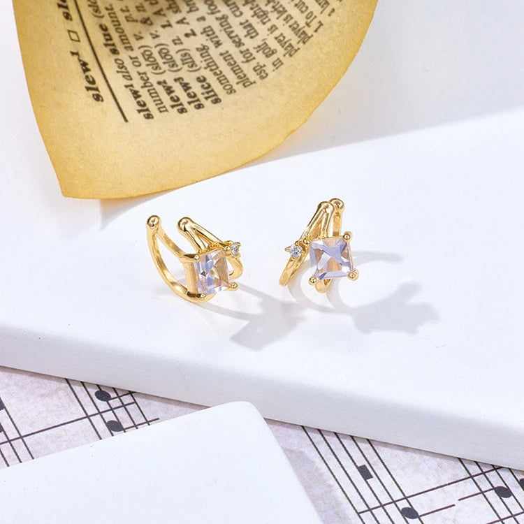 Emotional Factory 925 Sterling Silver 14K Gold Plated Gemstone Simple Lavender Topaz Crystal Ear Clip Earrings