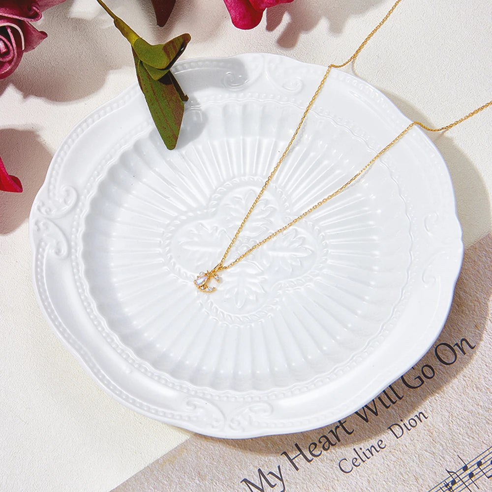 Emotional Factory Jewelry 925 Sterling Silver 14K Gold Plated Gemstone Series Water Drop Moon Blue Quartz Stone Necklace