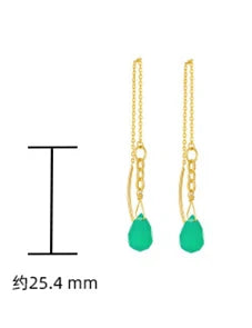 925 Sterling Silver 14K Gold Plated Gemstones Classical Wire Natural Green Chalcedony Vintage Ear Wires Earrings