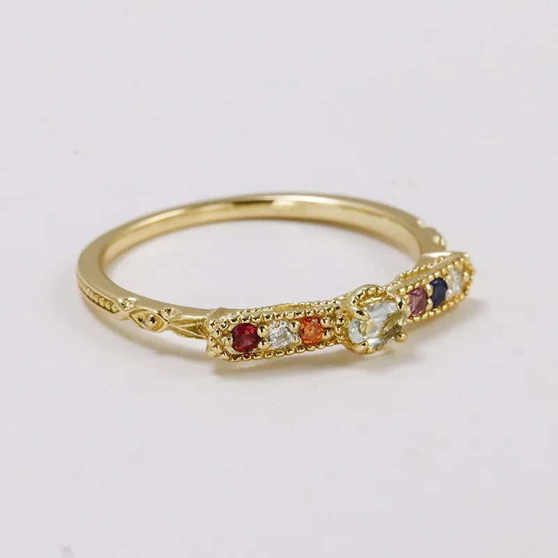 925 Sterling Silver 14K Gold Plated Synthetic Green Amethyst Red Blue Corundum Gemstone Colorful Zirconia Butterfly Ring