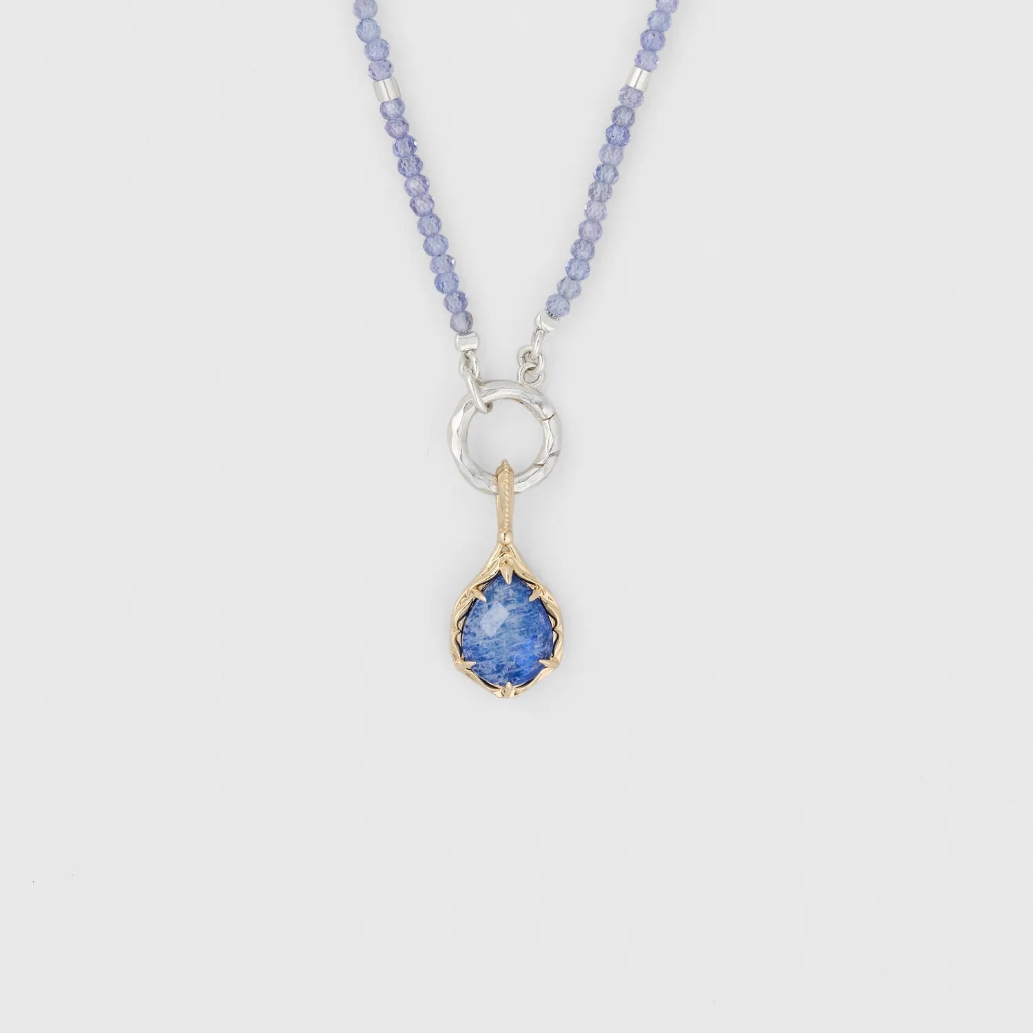 Exquisite Dual-Stone Pendant - Japanese Retro Elegance, S925 Silver 14K Gold Plated Necklace with White Crystal & Lapis Lazuli