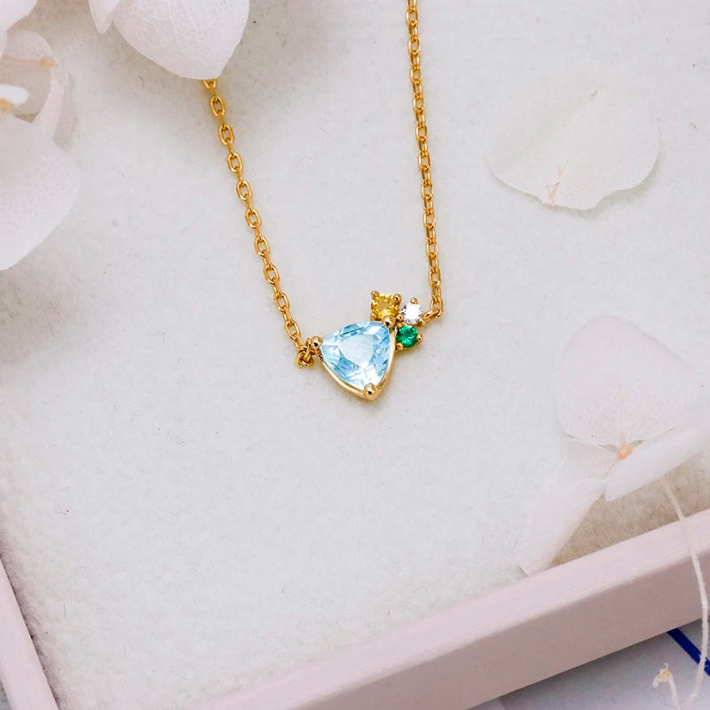 Emotional Factory 925 Sterling Silver 14K Gold Plated Geometric Triangular Star Zircon Topaz Citrine Simulate Emerald Necklace