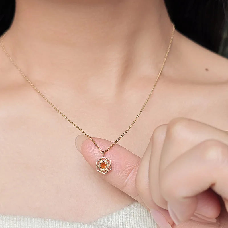 Emotional Factory 925 Sterling Silver 14K Gold Plated Gemstone Lace Hollow Geometric Citrine Peridot Necklace