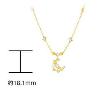 Gemstones Zircon Openwork Leaves Knitted Moon Necklace