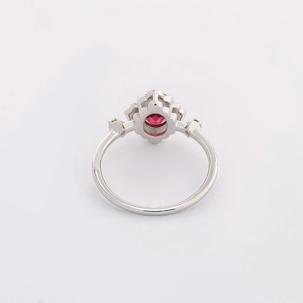 Emotional Factory 925 Sterling Silver 14K Gold Plated Gem Stone Gemstone Big Stone Vintage Oval Cz Zircon Rose Garnet Ring
