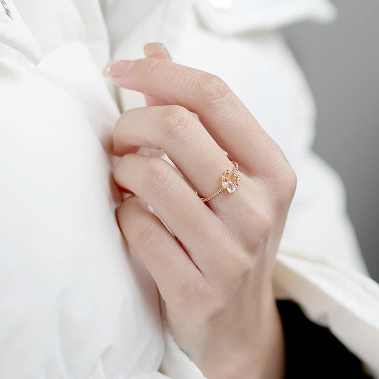 Emotional Factory 925 Sterling Silver 14K Gold Plated Gemstone Hollow Star Blue Quartz Stone Ring