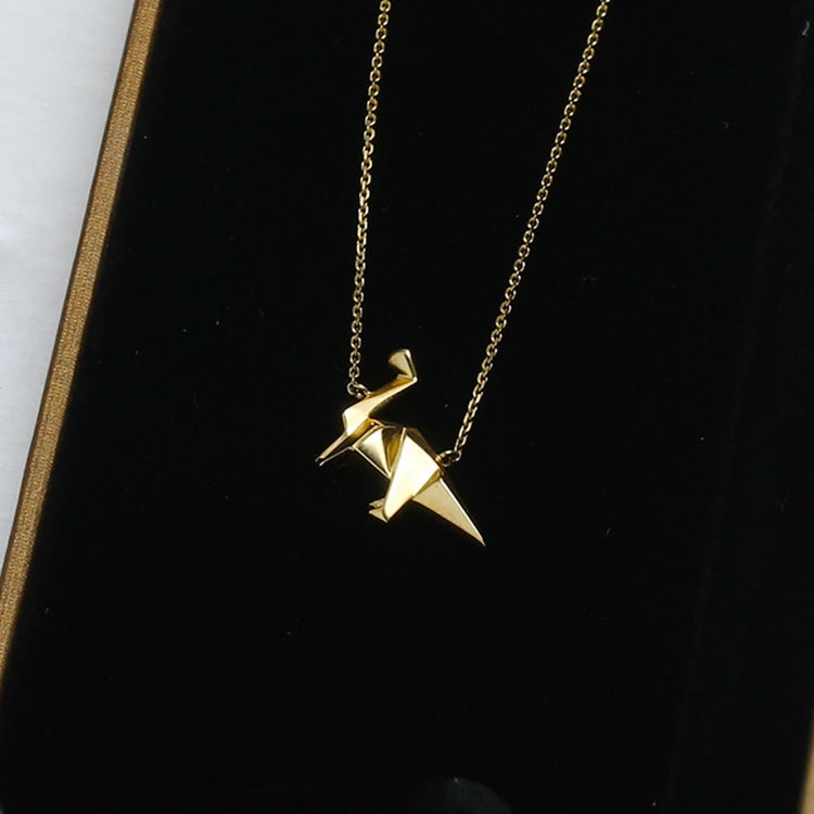 Emotional Factory 925 Sterling Silver 14K Gold Plated Gemstones Animals Stereoscopic Dinosaur Necklace