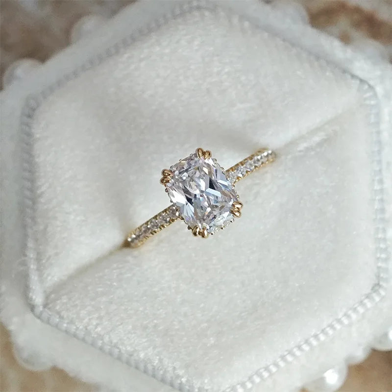 Emotional Factory 925 Sterling Silver 14K Gold Plated Gemstone Retro Cz Zircon Super Sparkling High Carbon Diamond Carat Ring