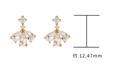 Emotional Factory 925 Sterling Silver 14K Gold Plated Gemstone Fan-Shaped Flower Petals White Topaz Earrings