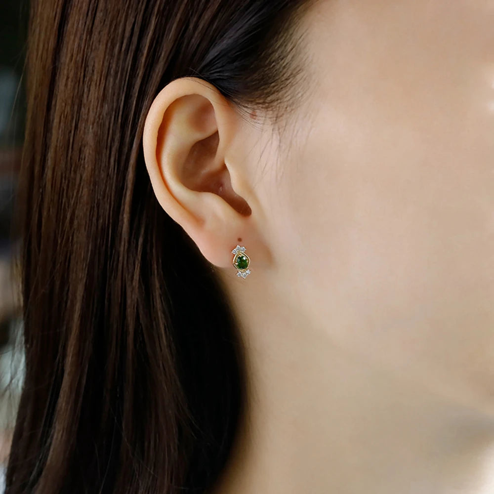 Emotional  925 Sterling Silver 14K Gold Plated Gem Stone Gemstone Hollow Geometric Square Retro Cz Zircon Diopside Earrings