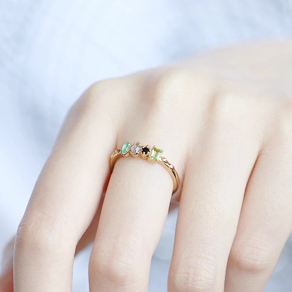 925 Sterling Silver 14K Gold Plated Gemstone Labradorite Black Onyx Peridot Chrysoprase Rainbow Gem Egg Round Square Stone Ring