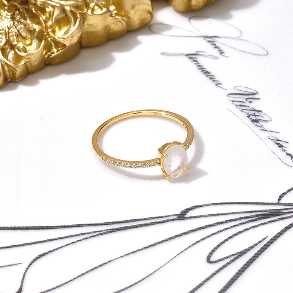 Emotional Bague S925  Jewelry 925 Sterling Silver 14K Gold Plated Raw Irregular  Gemstone Series Zircon Simple Moonstone Ring
