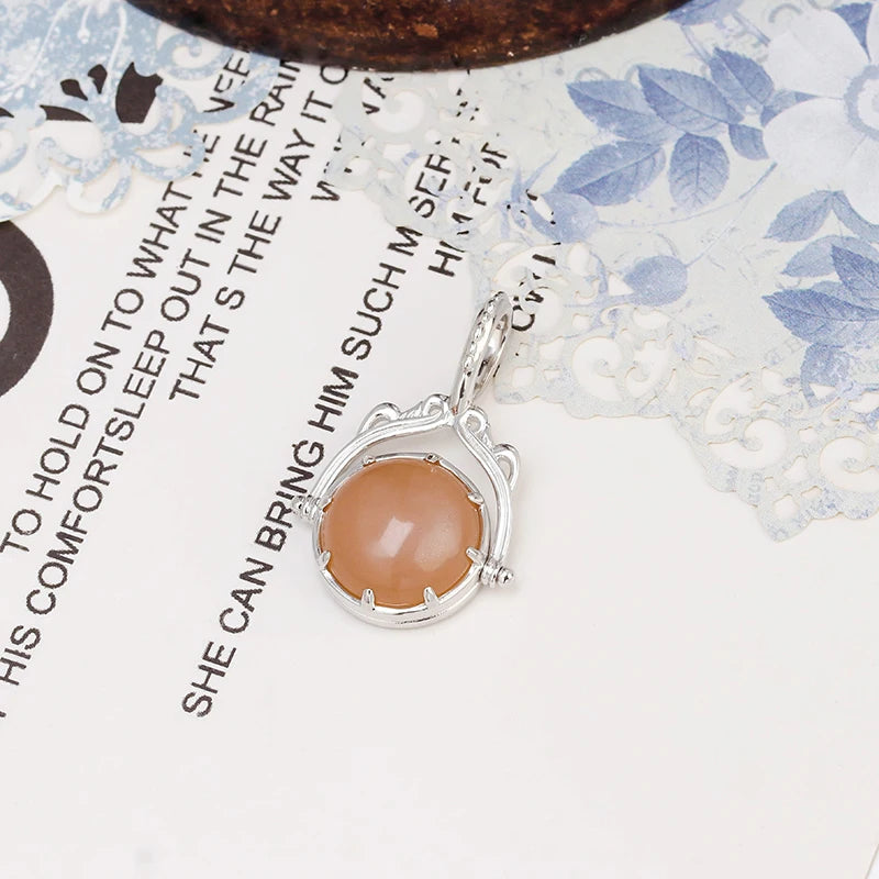 Retro Style S925 Reversible Double-Sided Orange Moonlight Pendant Exquisite Carved High Quality Necklace Pendant