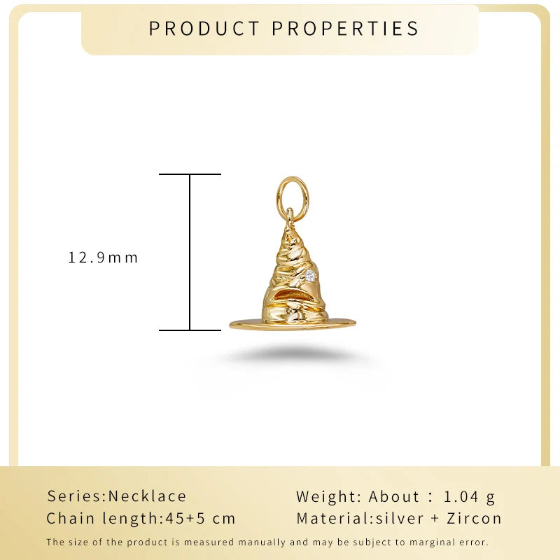Pendant Awakening Magic Hat Shape Necklace Jewelry 925 Sterling Silver Birthday Gift Can Be Worn by Men and Women Gold Plated