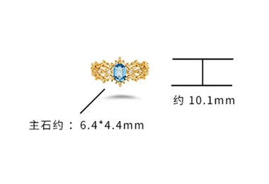 Emotional Factory 925 Sterling Silver 14K Gold Plated Gem Stone Gemstone Cz Zircon Geometric Lace London Blue Topaz Ring