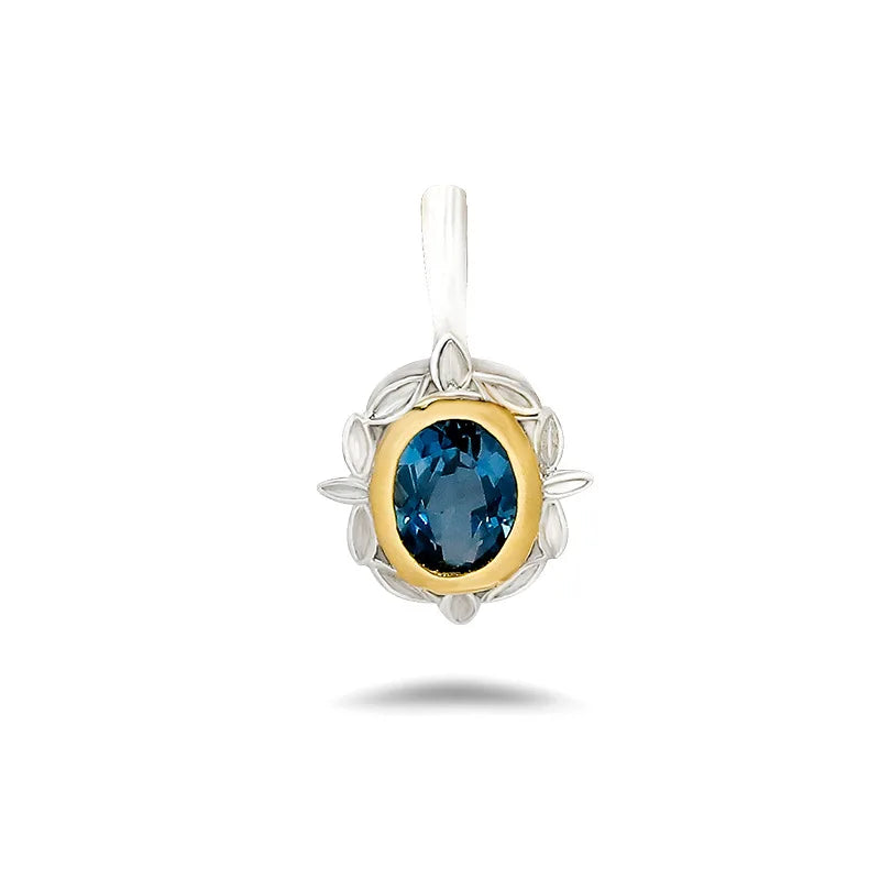 Emotional Factory 925 Sterling Silver 14K Gold Plated Gem Stone Gemstone Granule Leaves Petals London Blue Topaz Necklace