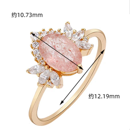 Thin Circle Butterfly Shape Pink Strawberry Crystal Ring