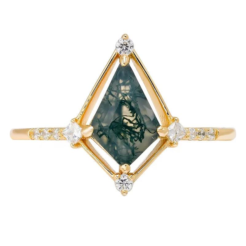 Emotional 925 Sterling Silver Gold Gemstone Fashion Jewelry Aquamarine Pearl Citrine Emerald Sapphire Moss Agate Rings